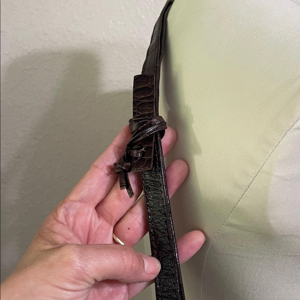 Ashwood Leather Dark Brown Croc-Embossed Crossbody Bag with Gold Accents - Picture 4 of 11